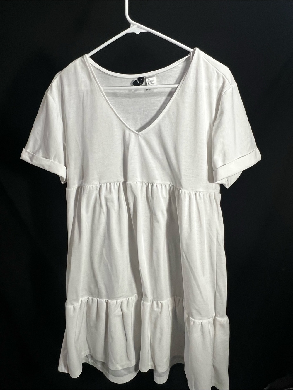 Casual Ladies small summer V-Neck White Tiered Babydoll Dress